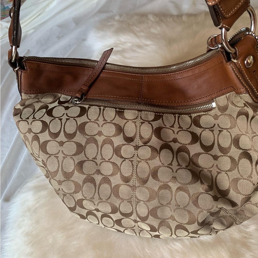 Coach Signature Hobo Bag in Brown and Cream - Picture 2 of 10